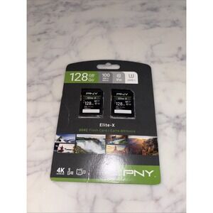 PNY 128GB Elite-X Class 10 U3 V30 SDXC Flash Memory Card - 100MB/s, 4K UHD, HD,